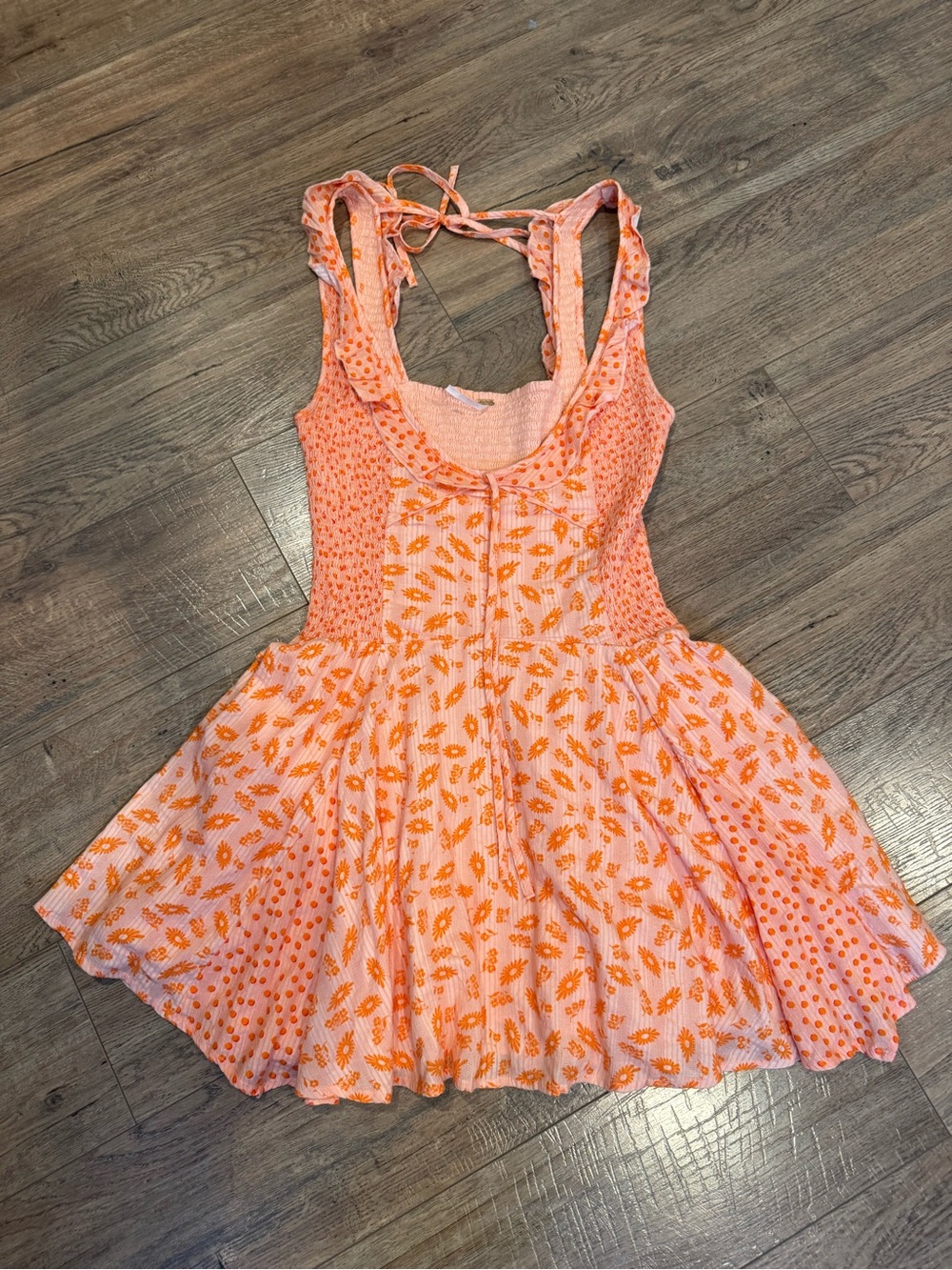 Free People Peach and Orange Floral Tie-Back Sundress